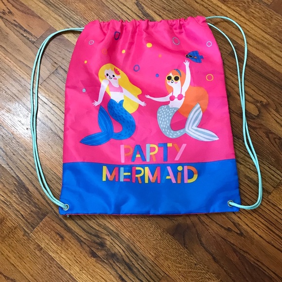 Party Mermaid Draw String Backpack Bag Tote Sack Carryall Toddlers Little Girls - Picture 14 of 16